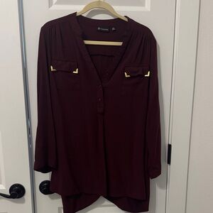 Versona Burgundy Blouse with Gold Accents